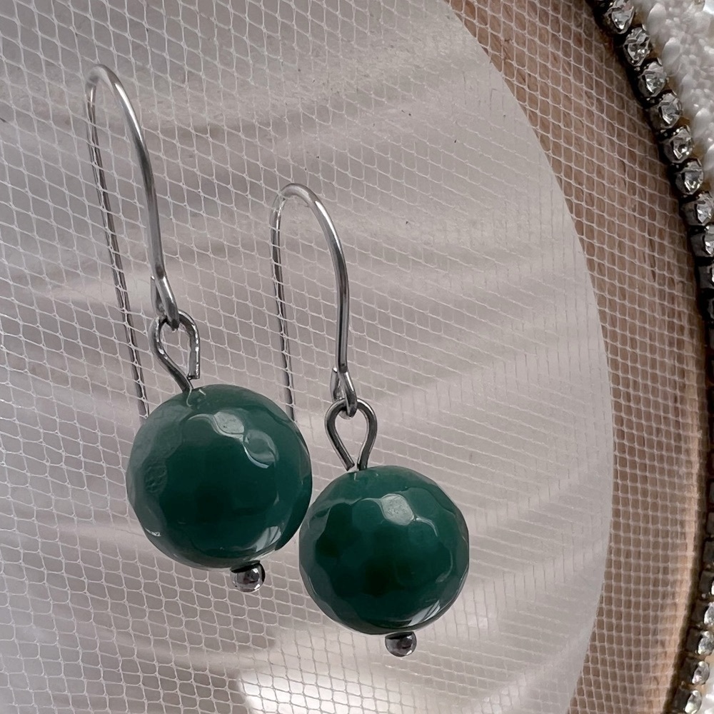 FOREST Green Agate Stainless Steel Drop Earrings - Picture 12 of 13